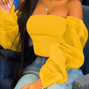 Yellow crop top with sleeves